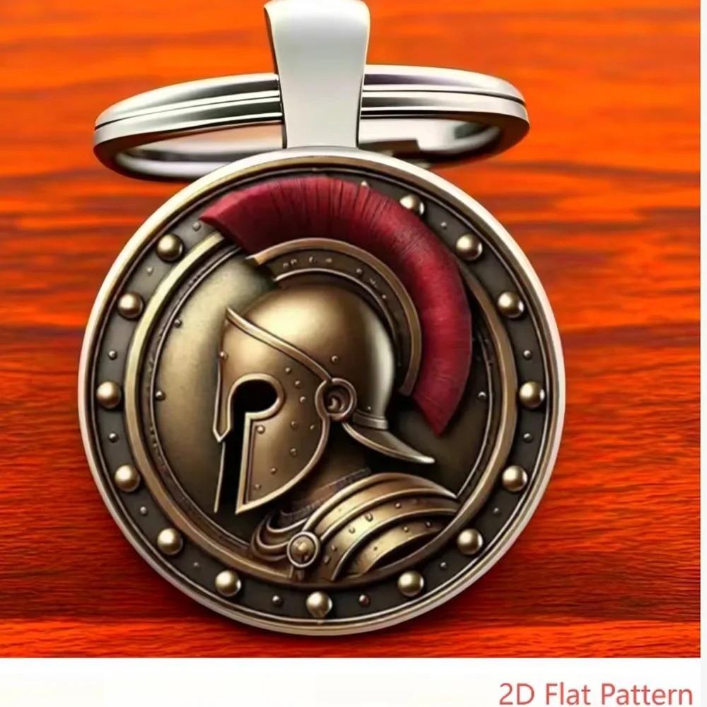 Spartan 2D Flat Retro Knight Keychain - Ancient Greek Warrior Spartan Car NEW#3